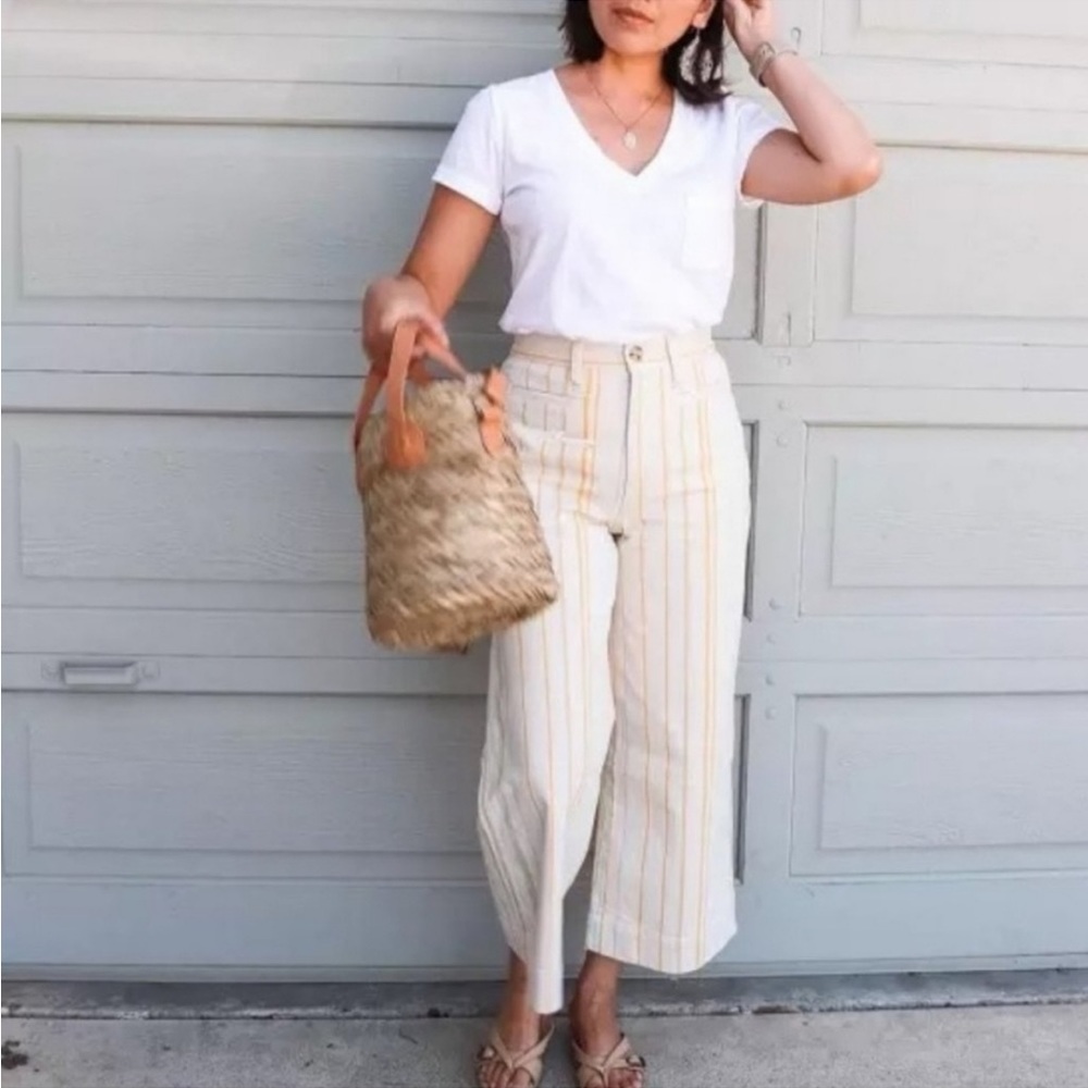 COPY - Madewell Jeans Womens Yellow Blue Cream High Waist Wide Leg Crop Striped…